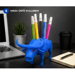 Güç Sembolü Boğa 3D Baskı Kalemlik – Masaüstü Organizer