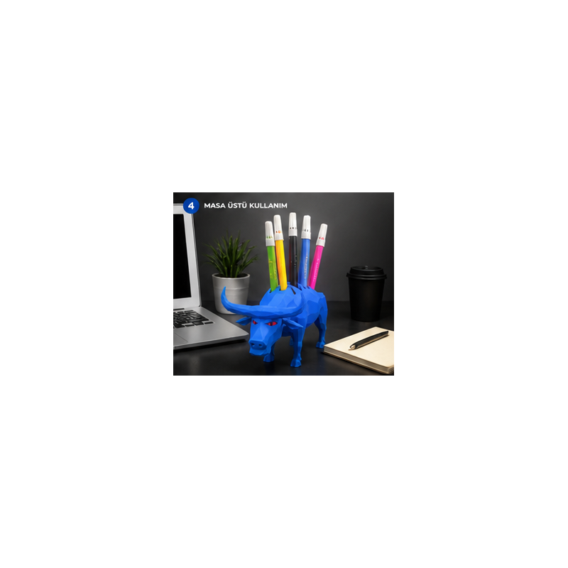 Güç Sembolü Boğa 3D Baskı Kalemlik – Masaüstü Organizer