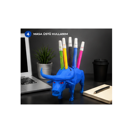 Güç Sembolü Boğa 3D Baskı Kalemlik – Masaüstü Organizer